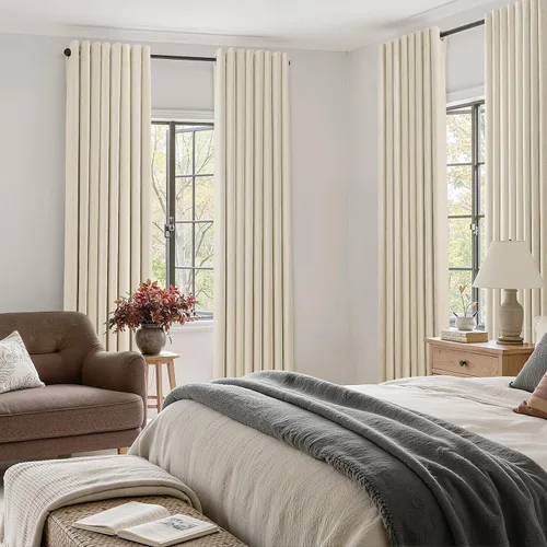 Miniatura 93 de Cream Linen Blackout Curtains 96 Length 2 Panels Set for Living Room Bedroom, 100% Black Out Thermal Insulated Linen Drapes, Room Darkening Grommet