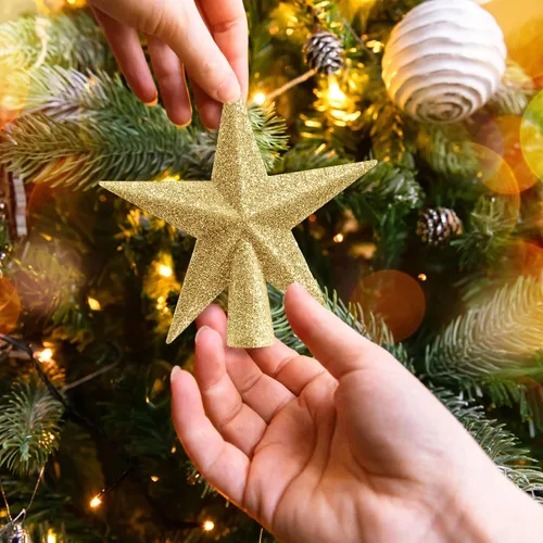 Miniatura 4 de Hiboom 6 piezas de mini estrella para árbol de Navidad de 4 x 3.4 pulgadas, estrella de árbol de Navidad con purpurina para decoración de fiesta