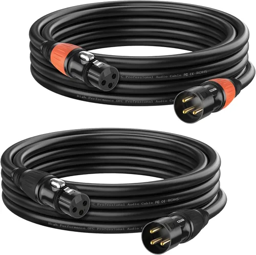 Miniatura 9 de Cable DMX de 10 pies, paquete de 6 cables flexibles XLR chapados en oro de 3 pines macho a hembra, compatible con micrófono, luz de escenario