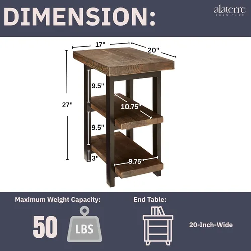Miniatura 3 de Alaterre Furniture - Mesa auxiliar de 3 niveles de madera maciza Pomona con estantes de almacenamiento – Mesa lateral o mesita de noche rústica