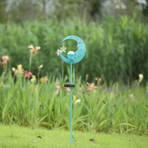 Miniatura 5 de Hapjoy - Luces solares para exteriores, decoración de jardín para patio, césped o camino, decoraciones de luna, luces de estaca de metal con diseño