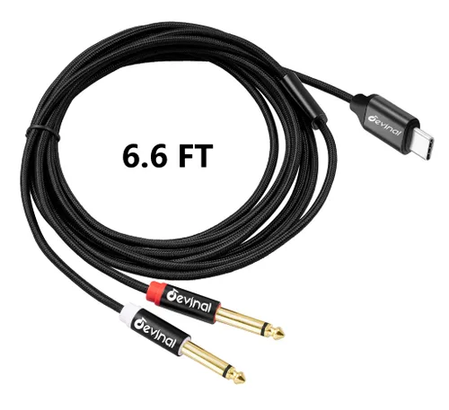 Miniatura 5 de Cable de audio USB C a 1/4 de pulgada, tipo C a doble cable auxiliar estéreo TRS de 0.250 in, divisor en Y para teléfono inteligente, tableta, 2