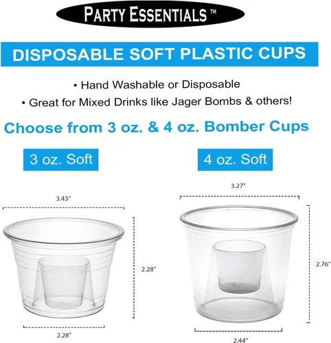 Miniatura 4 de Party Essentials Jager Blaster - Vasos de plástico suave, 3 onzas, 100 unidades, transparentes