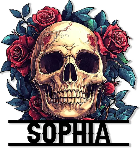 Miniatura 7 de Letrero de metal personalizado con calavera, letrero colgante de calavera para porche al aire libre, valla de pared con nombre personalizado, patio