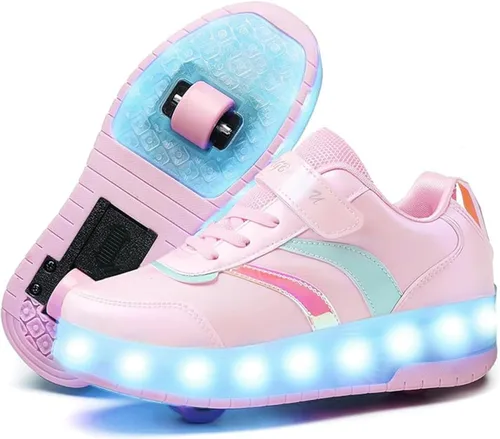 Ufatansy Roller Shoes Girls Boys Sneakers with Wheels Roller Skate Shoes USB Charging LED Light Up Footwear Skates for Beginner Trainers Kids