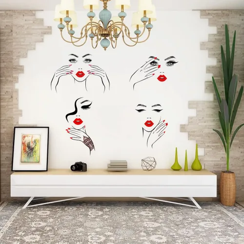 Miniatura 6 de Calcomanía de pared de cara sexy extraíble con ojos y labios rojos, calcomanías de pared para despegar y pegar, contorno de belleza, decoración