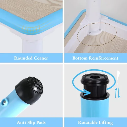 Miniatura 6 de Arlopu Juego de mesa y 6 sillas para niños, escritorio de graffiti ajustable en altura, mesa de manualidades para actividades preescolares, para Azul