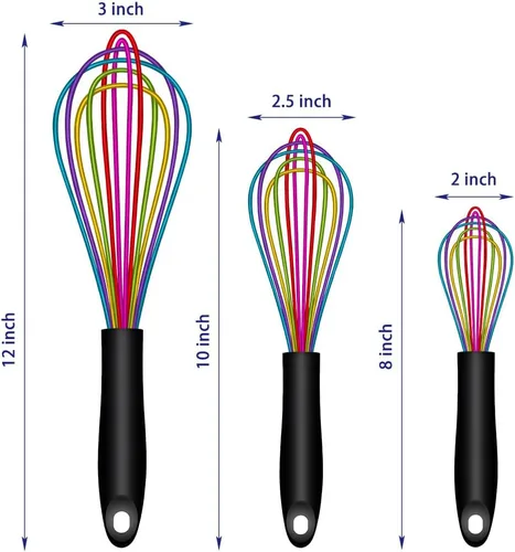 Miniatura 6 de OYV Batidor de silicona colorido apto para lavavajillas, diseño sellado impermeable, juego de 3, batidores de cocina profesionales para cocinar