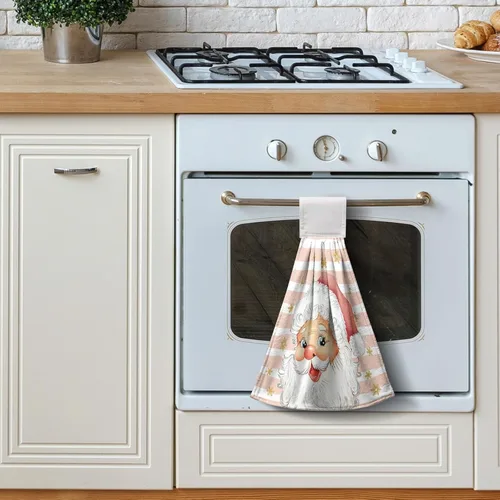 Miniatura 7 de Toallas de cocina de Papá Noel de Navidad, toallas de mano rosas con lazo para colgar, copos de nieve de invierno, toallas de baño suaves