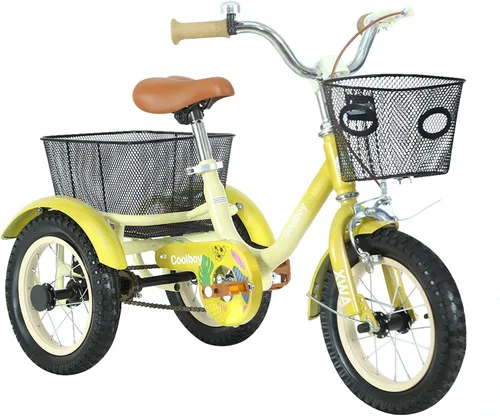 Miniatura 7 de Triciclo de 12 pulgadas, triciclo para niños, triciclo para niños, para edades 3+ ciclistas principiantes, con cesta delantera y trasera y asiento