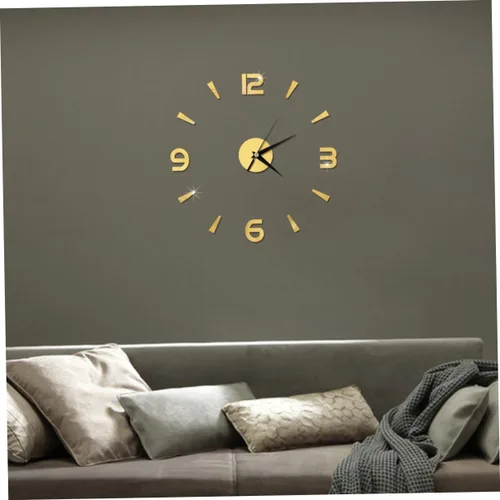 Miniatura 2 de IMIKEYA Reloj de pared sin marco, reloj de pared dorado, pegatinas de espejo, sin marco, reloj de pared, reloj acrílico, mural, hogar, reloj