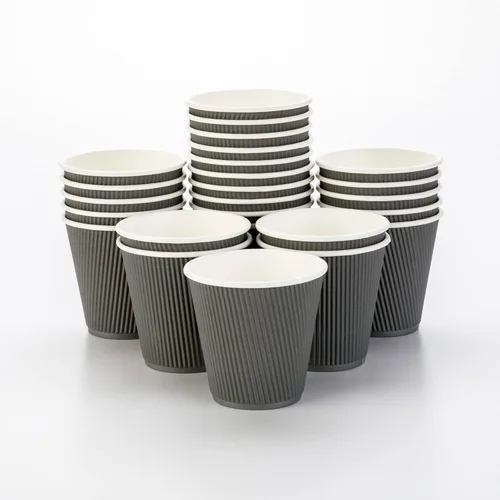 Miniatura 49 de Vasos de café de papel aislado de pared corrugada, 12 onzas, 12 onza, Negro
