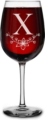 Miniatura 26 de shop4ever Copa de vino con monograma con monograma floral con inicial grabada, copa de vino de 16 onzas, elegante copa de vino de letra B