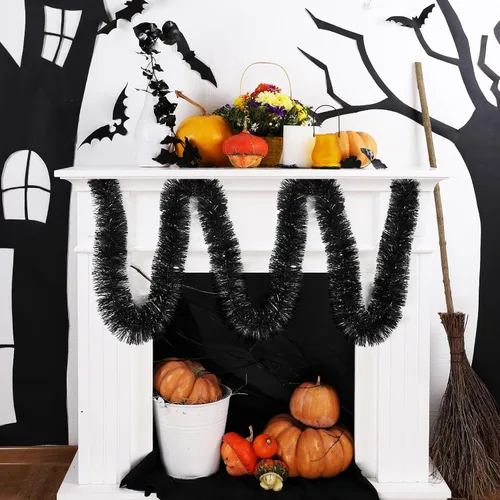 Miniatura 5 de Guirnalda de oropel negro de 200 pies, guirnalda de oropel de Navidad, decoración de árbol de Navidad, pancarta metálica para árbol de Navidad, Año