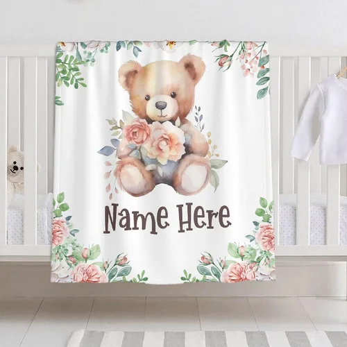 Miniatura 31 de Manta de bebé personalizada para niñas y niños, manta de bebé personalizada con nombre de bosque de animales para niños pequeños, baby shower