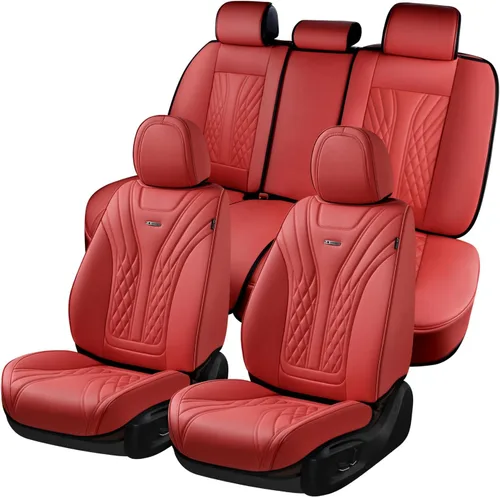 Miniatura 17 de Coverado - Juego completo de fundas de asiento delantero y trasero para automóvil, impermeable, piel de napa, protector, universal, para la mayoría