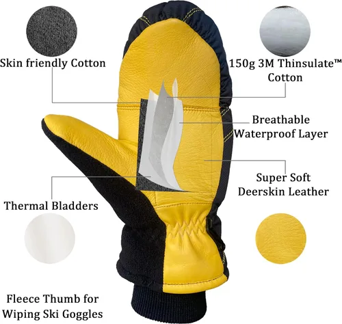 Miniatura 2 de SKYDEER Guantes de esquí súper cálidos con piel de ciervo suave y aislamiento Thinsulate de 150 G 3M (SD8753M)
