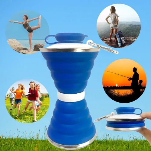 Miniatura 6 de Collapsible Water Bottle, Camping Cup With Carabiner, Reuseable Silicone Foldable Leak Proof Portable Sports Travel Water Bottles For Outdoor, Azul