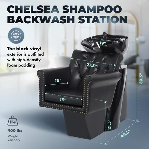 Miniatura 2 de Buy-Rite Chelsea - Unidad de lavado a contracorriente de champú, silla copetuda, cojín extraíble, cuenco de porcelana inclinable, grifo de una sola