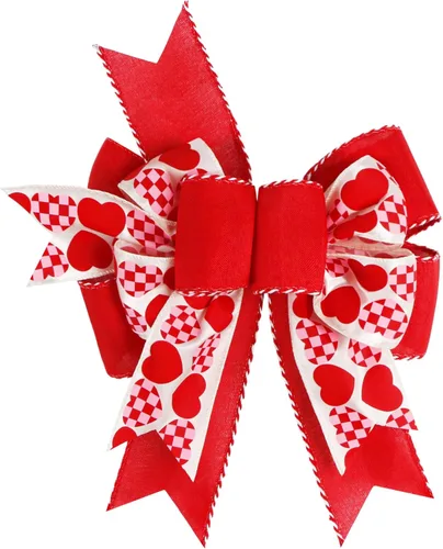 Miniatura 11 de SIMISI RIBBON Lazo de Navidad Verde Rojo con Puntos, Lazo Rústico de Arpillera para Corona, Árbol de Navidad, Decoración de Fiestas (24.1 x 33 cm)