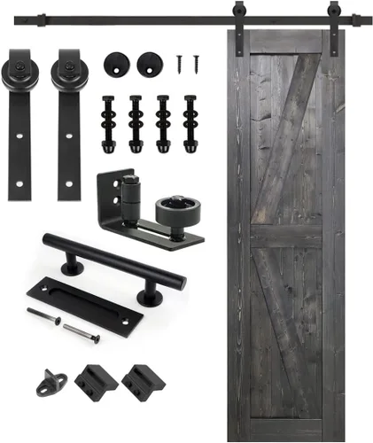 Miniatura 12 de S&Z TOPHAND 20 pulgadas x 84 pulgadas. Puerta de granero anudada británica sin terminar con kit de herrajes deslizantes de 4 pies/madera