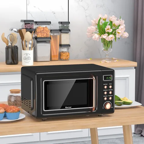 Miniatura 2 de Horno microondas retro para encimera, grande de 0.7 pies cúbicos, 700 vatios, encimera de acero laminado en frío con ajuste de tiempo, placa
