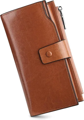 Miniatura 2 de YALUXE Cartera de piel auténtica para mujer, con bloqueo RFID, tarjetero múltiple con bolsillo para teléfono celular