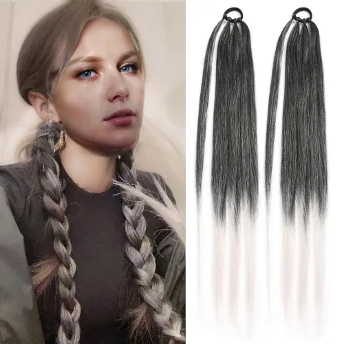 Miniatura 8 de Extensiones de cola de caballo, 2 piezas sintéticas con banda de pelo envolvente alrededor de las extensiones de cabello trenzadas, cola de moño