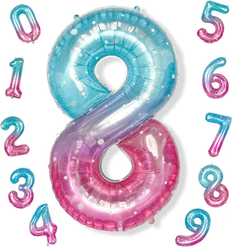 Miniatura 107 de Globos de número azul pastel de 40 pulgadas, globo gigante autoinflable de aluminio número 5 de cumpleaños para niños, globos azul bebé para hombres