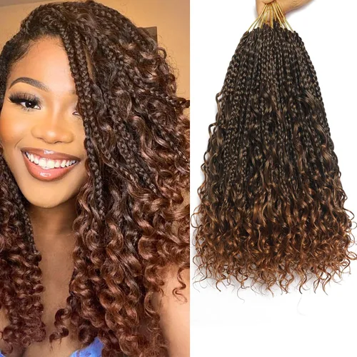 Miniatura 35 de Flagship 9 Paquetes Goddess Box Braids Cabello de Ganchillo para Mujeres Negras - 10 Pulgadas Pre-enrollado con Puntas Rizadas, Estilo Bohemio