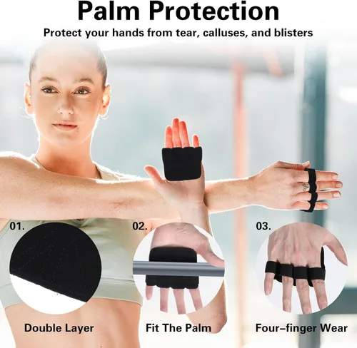 Miniatura 4 de Guantes de gimnasio para hombre para levantamiento de pesas, guantes de cuero de cuatro dedos, guantes antideslizantes para levantamiento de pesas