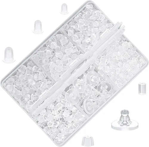 Miniatura 10 de Parte trasera de silicona para aretes, almohadillas suaves y transparentes de seguridad para los oídos, topes de embrague, repuesto para anzuelos
