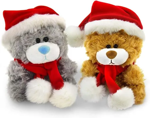 Plushland Adorable oso de peluche suave y peludo, animal de peluche, juguetes de vacaciones, recuerdos de fiesta de Navidad para niños (marrón y