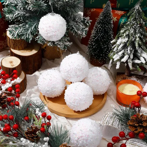 Miniatura 6 de Lyrow 24 piezas 3.15" Juego de adornos de bola de Navidad con purpurina, bola de espuma con lentejuelas colgante, decorativa, en masa, para árbol