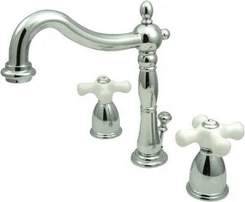Miniatura 3 de Kingston Brass KB1978PX Heritage - Grifo de lavabo con mango cruzado de porcelana, níquel cepillado, centro ajustable de 8 pulgadas cepillado níquel