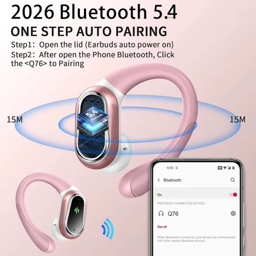 Miniatura 2 de Auriculares inalámbricos, auriculares Bluetooth 5.4 2026 deportivos, 50 horas estéreo de alta fidelidad con graves profundos con micrófono ENC