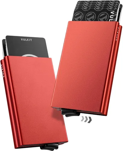 Miniatura 32 de VULKIT Cartera desplegable, soporte minimalista para tarjetas de crédito, bloqueo RFID, funda de metal delgada para hombres