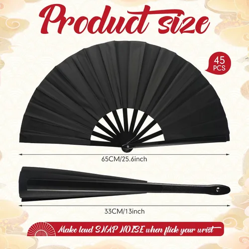 Miniatura 2 de 45 ventiladores de mano plegables grandes para baile de línea, chino, kung fu, tai chi, aplaudir, fanáticos para hombres y mujeres, festivales, Negro