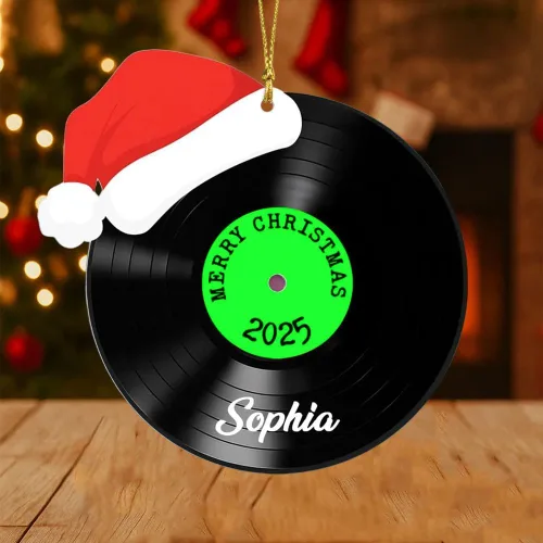 Miniatura 3 de Adorno de Disco de Vinilo Retro Personalizado 2025, Adorno de Músico Personalizado para Amantes de la Música, Decoración de Árbol de Navidad