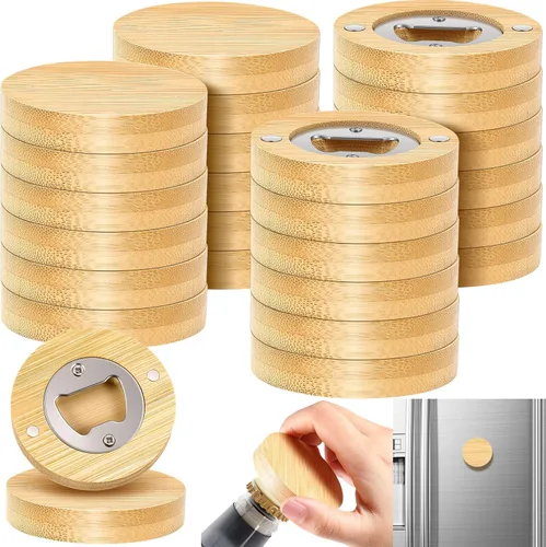 Miniatura 11 de Vesici 24 piezas Abrebotellas magnético 6.35 cm DIY Bambú en forma de biberón Abrebotellas de madera Imán para nevera Adhesivo para refrigerador