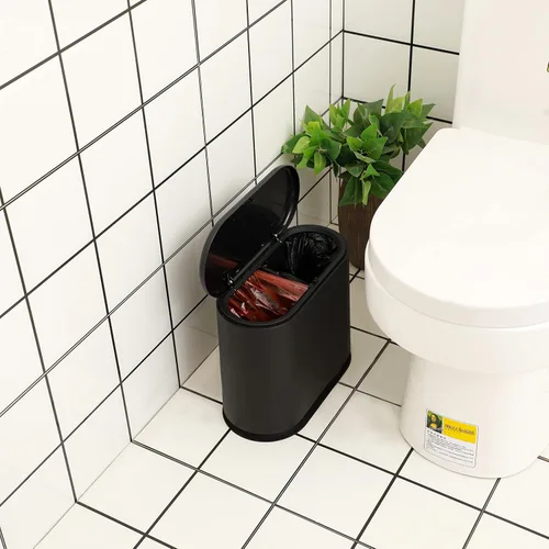 Miniatura 4 de Basurero delgado negro de 12 litros con tapa superior de presión, cubo de basura de cocina a prueba de mascotas y perros, cubo de basura delgado