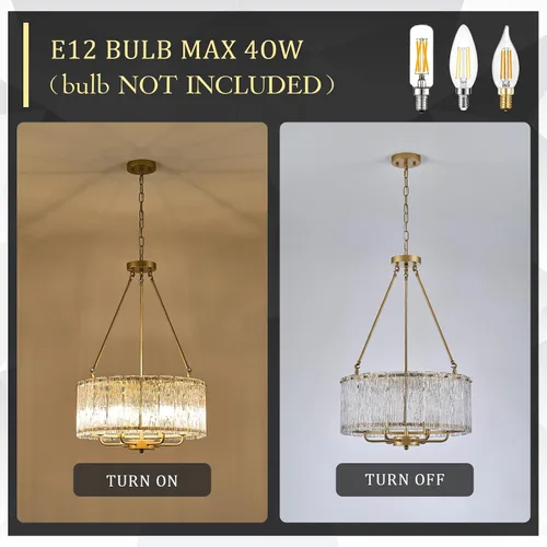 Miniatura 6 de CATINER Candelabro de cristal de 20 pulgadas, moderno, 6 luces, lámparas de tambor dorado, iluminación colgante de techo de lujo para entrada
