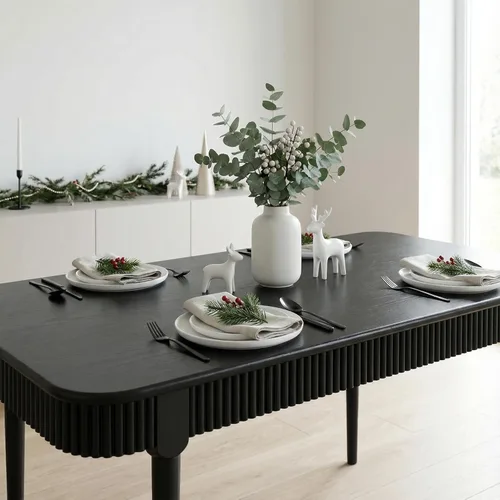 Miniatura 5 de LukeAlon Mesa de comedor de madera maciza de 63 pulgadas para 4-6, mesa de cocina moderna de mediados de siglo, mesa de comedor de granja para Negro