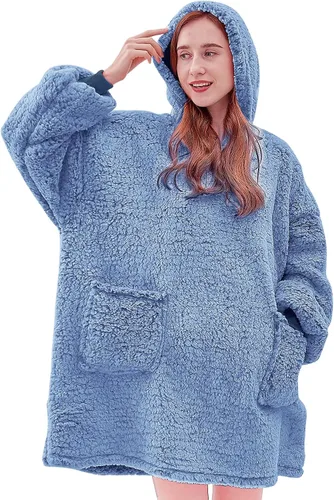 Miniatura 34 de yescool - Cobija con capucha, sudadera de franela de forro polar sherpa para adultos, mujeres y hombres, talla única