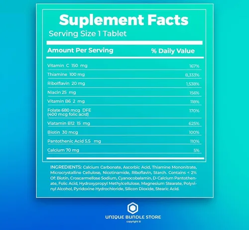 Miniatura 4 de Complejo súper vitamina B – 250 tabletas, vitaminas del complejo B, complejo B, folato de biotina B12 B6, suplemento diario de vitaminas B