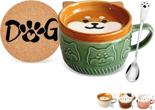 Miniatura 15 de BigNoseDeer 2 tazas lindas de cerámica Kawaii con gato, taza de café con tapa, tazas de té y platillos para postre, regalos lindos para amantes