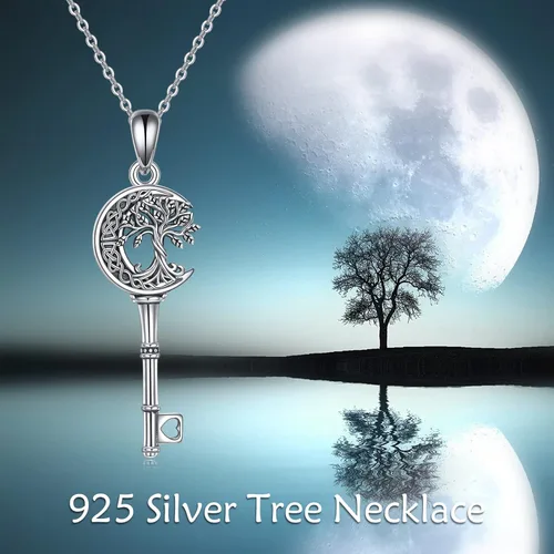 Miniatura 30 de ONEFINITY Collar de plata de ley 925 con diseño de árbol de la vida con colgante de nudo celta de concha de abulón para mujer