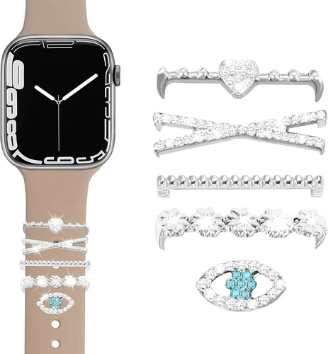 Miniatura 11 de JR.DM Dijes para correa de reloj con anillos decorativos brillantes, compatibles con Apple Watch de 1.575 pulgadas, 1.496 pulgadas, 1.614 pulgadas