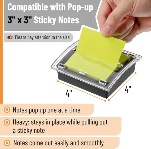 Miniatura 3 de Mr. Pen - Dispensador de notas adhesivas emergente, 3" x 3", negro, dispensador de notas adhesivas, soporte para notas adhesivas para escritorio