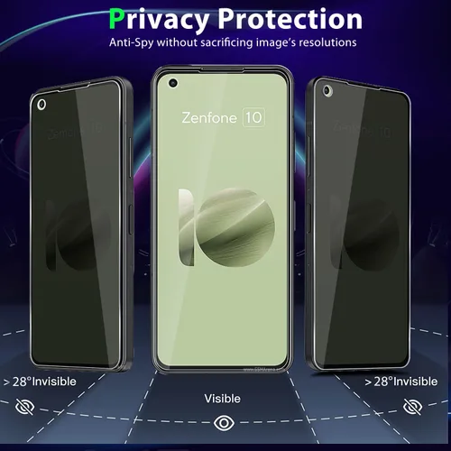Miniatura 2 de Zeking [Paquete de 2+2 para Asus Zenfone 10 (2023) Protector de pantalla de vidrio templado de privacidad y protector de lente de cámara
